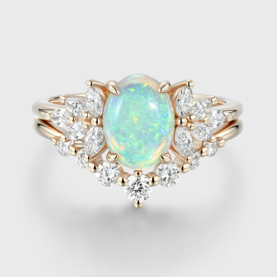 Oval cut Opal Engagement ring Bridal Set