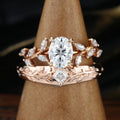 Nature Inspired  Moissanite Couple Rings | D Color VVS1 | Rose Gold Leaf Wedding Bridal Set