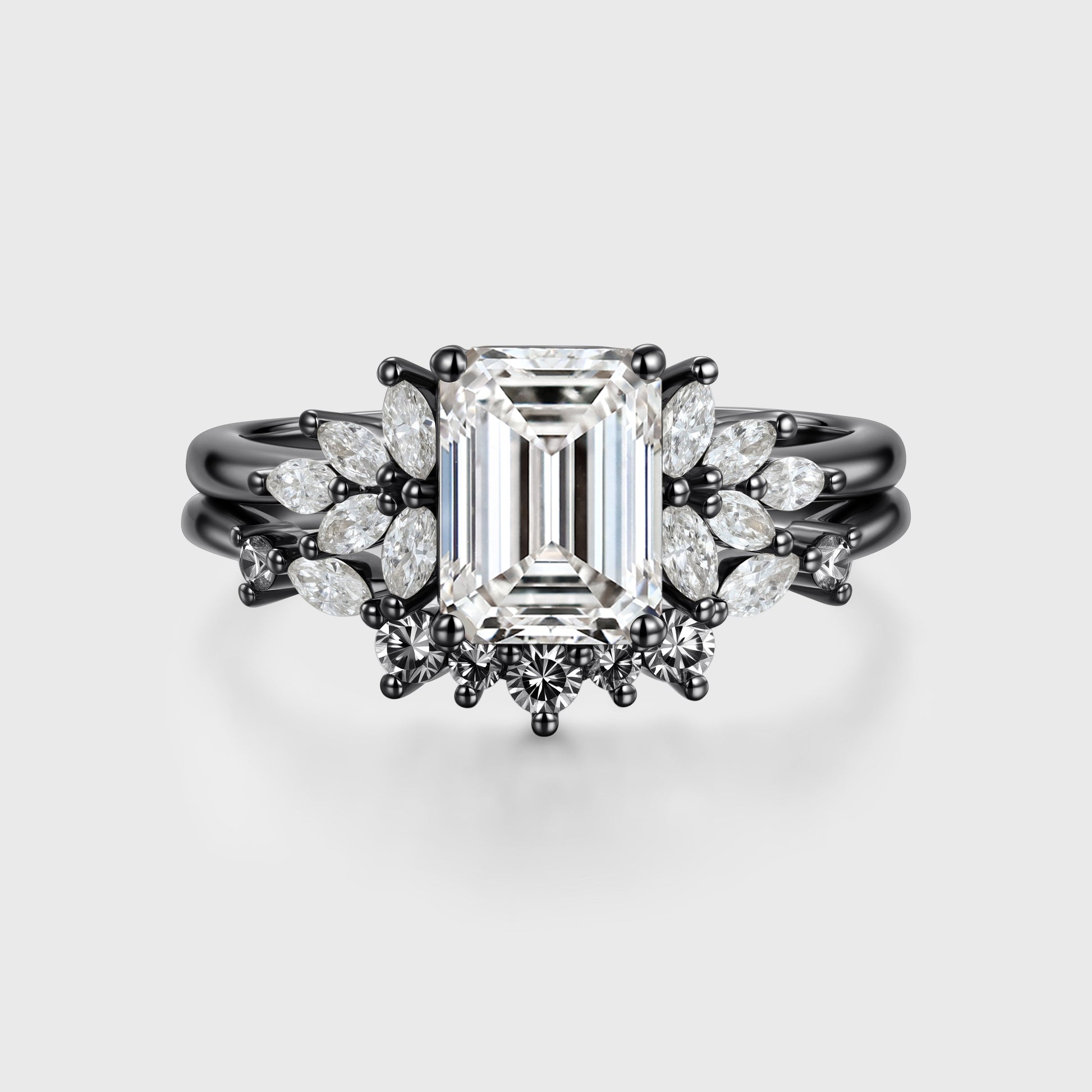 1.0CT~5.0CT Emerald cut Lab grown Diamond Cluster Engagement Ring Set