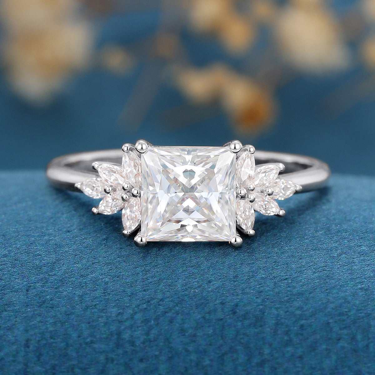 2.0 Carat Princess cut Moissanite cluster Engagement Ring