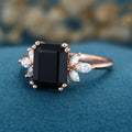 Emerald cut Black Onyx Solid Gold Engagement Ring
