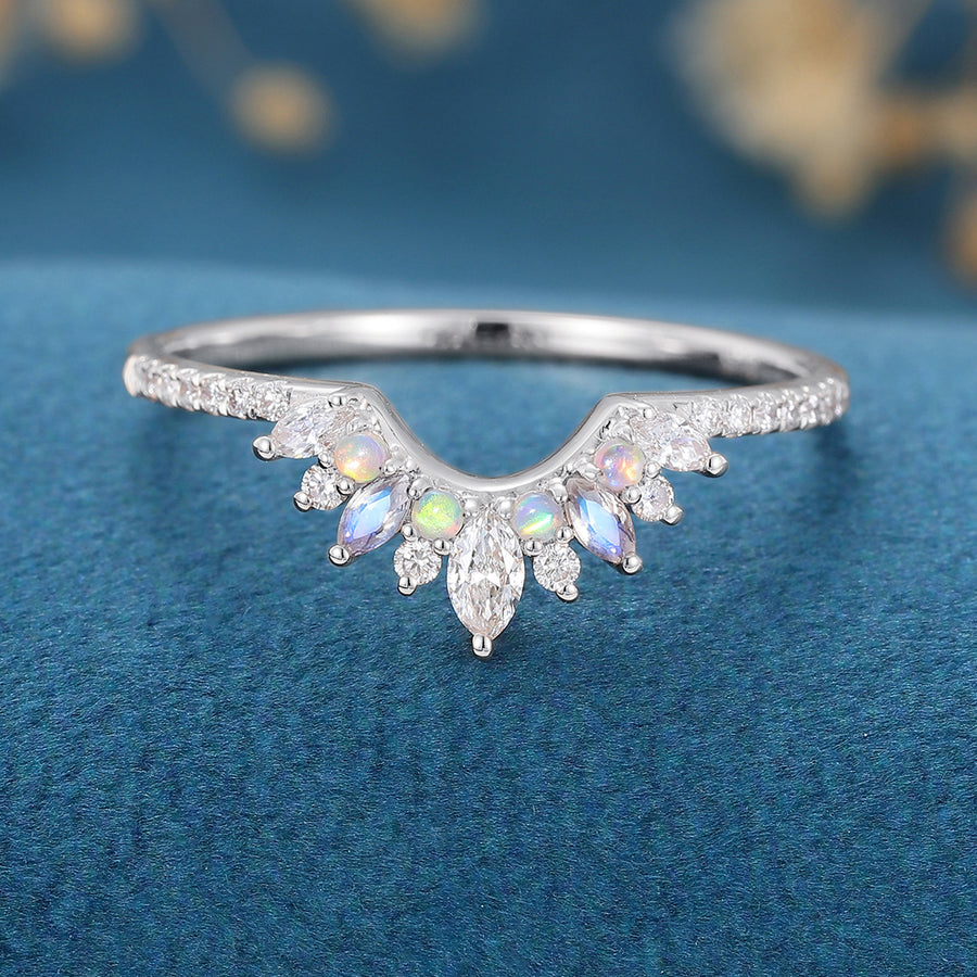 Moissanite | Opal | Moonstone Curved Wedding Band Ring