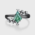 Kite Cut Natural Green Moss Agate Cluster Engagement Ring