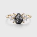 Pear cut Black Rutilated Quartz Cluster Engagement ring