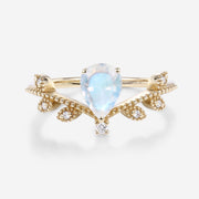 Nature Inspired Pear cut Moonstone Leaf Gold Engagement Ring