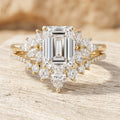 1.0CT~5.0CT Emerald cut Lab grown Diamond Cluster Engagement Ring Set