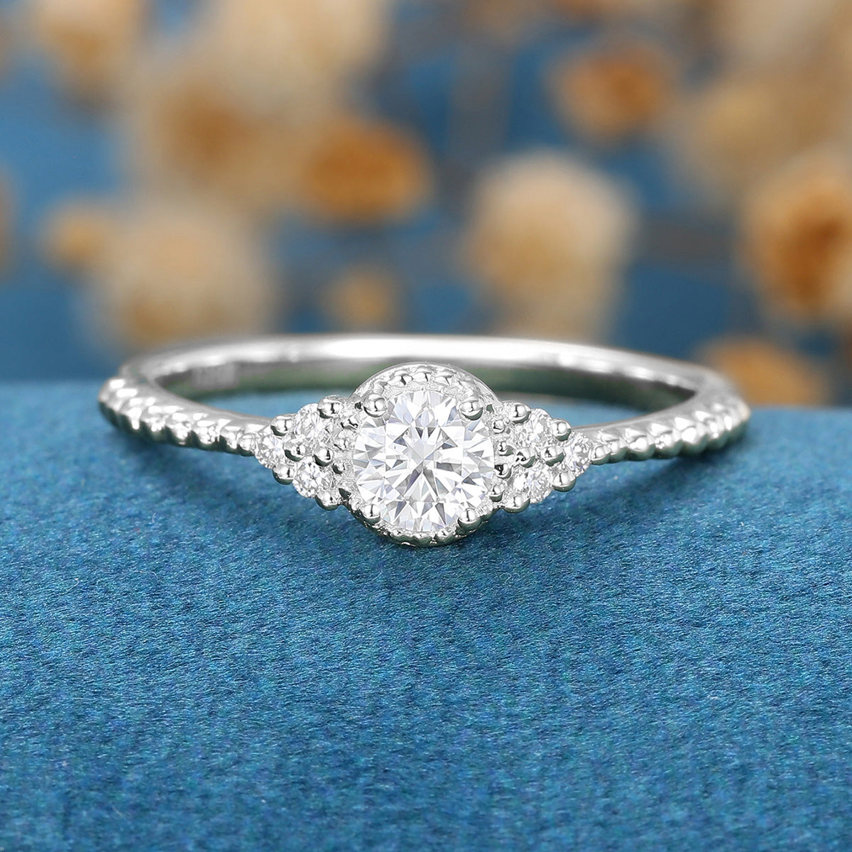 Round cut Moissanite Twisted Engagement Ring
