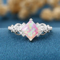 Unique Princess cut Lab Pink Opal Engagement Ring