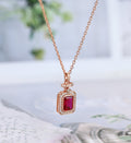 Emerald cut Lab Ruby Pendant Necklace with Moissanite Halo Accents