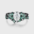 Oval cut Moissanite Engagement ring +Moss agate Wedding Bridal set