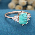 Emerald Cut Turquoise Cluster Engagement Ring