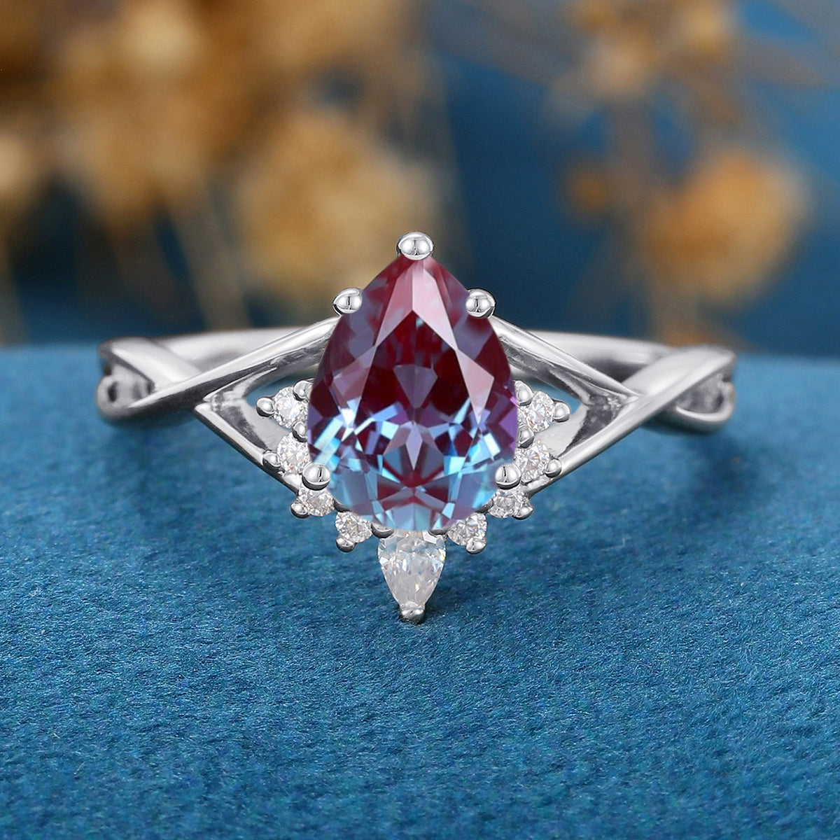 1.2Carat Pear cut Lab Alexandrite | Diamond Engagement ring