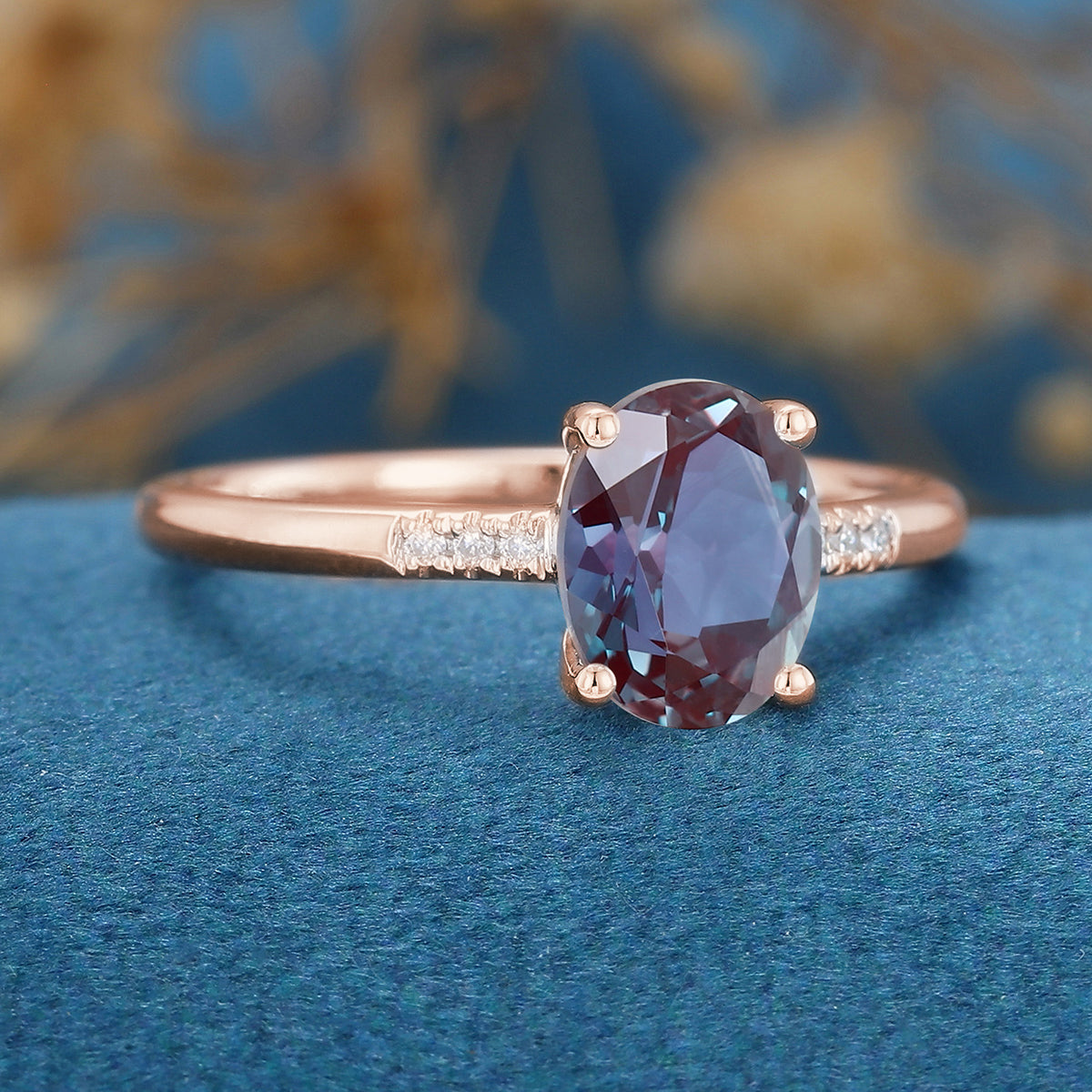 Oval cut Alexandrite | Diamond Engagement ring 