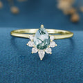 Pear Cut Natural Green Moss Agate Cluster Engagement Ring