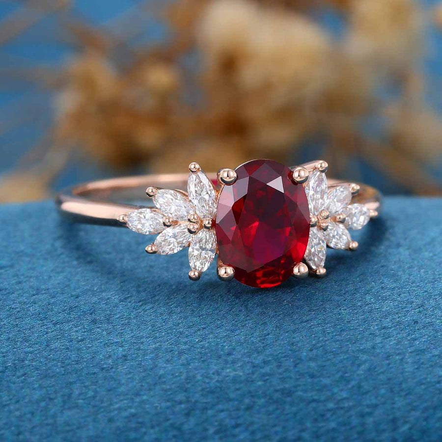 1.5Carat Oval cut garnet Cluster Engagement ring