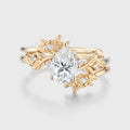 Nature Inspired Pear cut Moissanite Side Stone Bridal Set