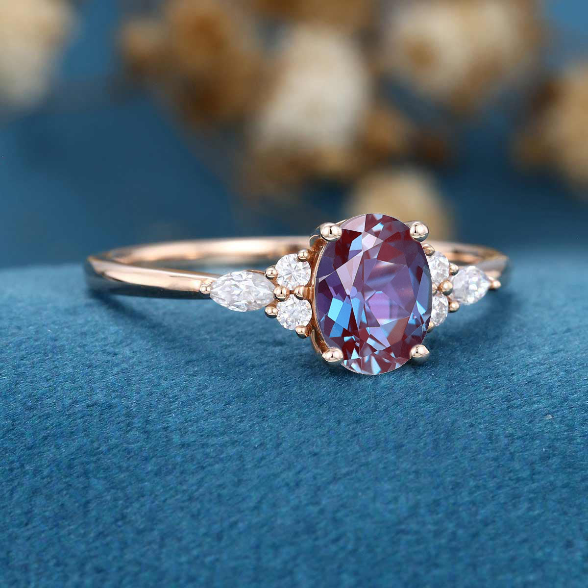 Oval cut Alexandrite | Diamond Engagement ring 