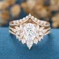 3pcs Oval cut Moissanite Cluster Engagement ring Bridal Set