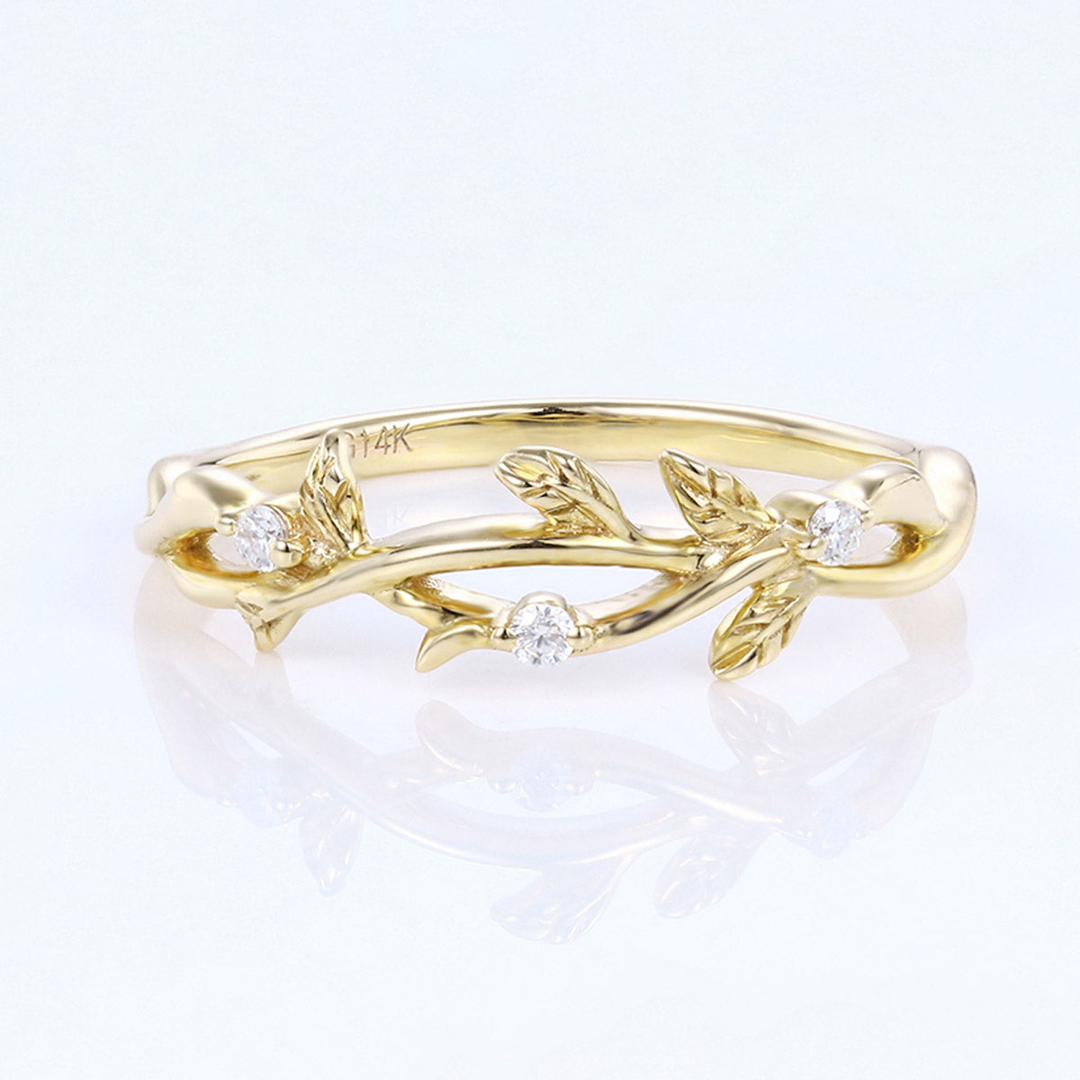 Nature Inspired moissanite | Diamonds Leaf branch stacking Gold wedding ring