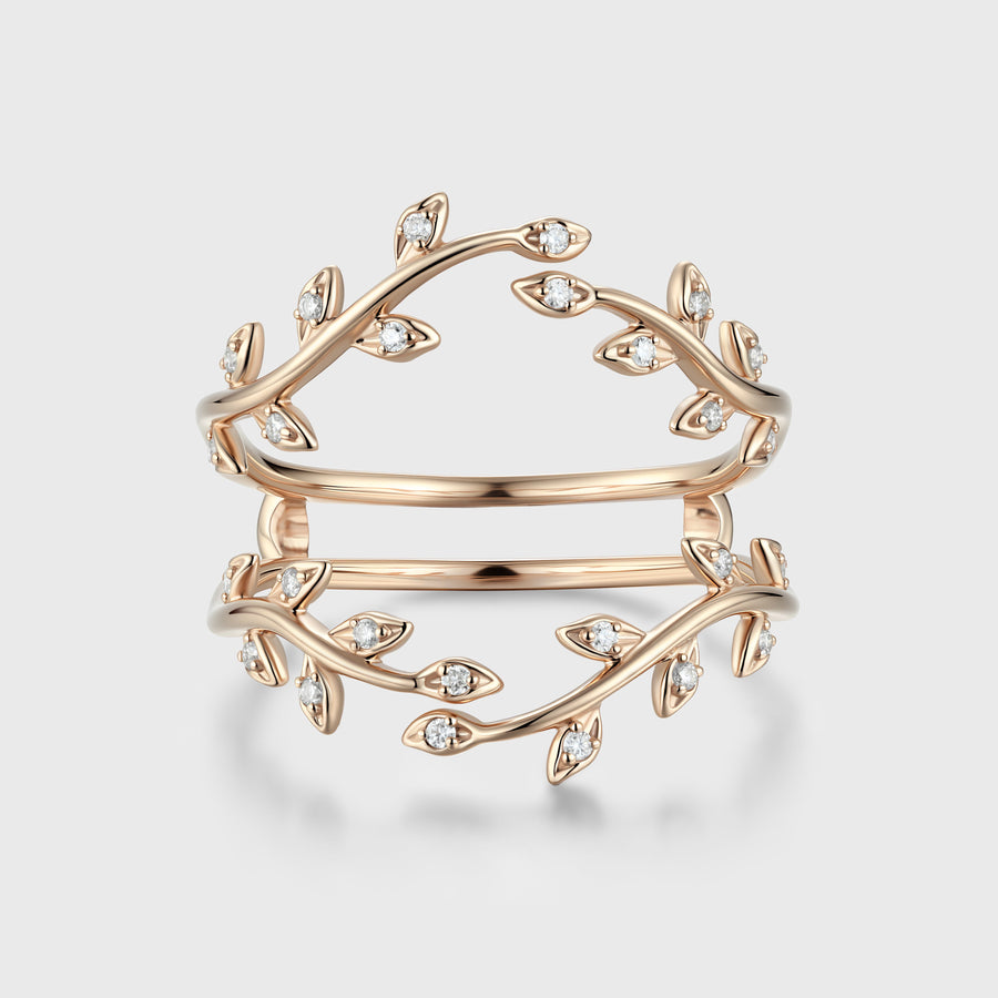 Nature Inspired moissanite | Diamonds Leaf branch stacking Gold wedding ring