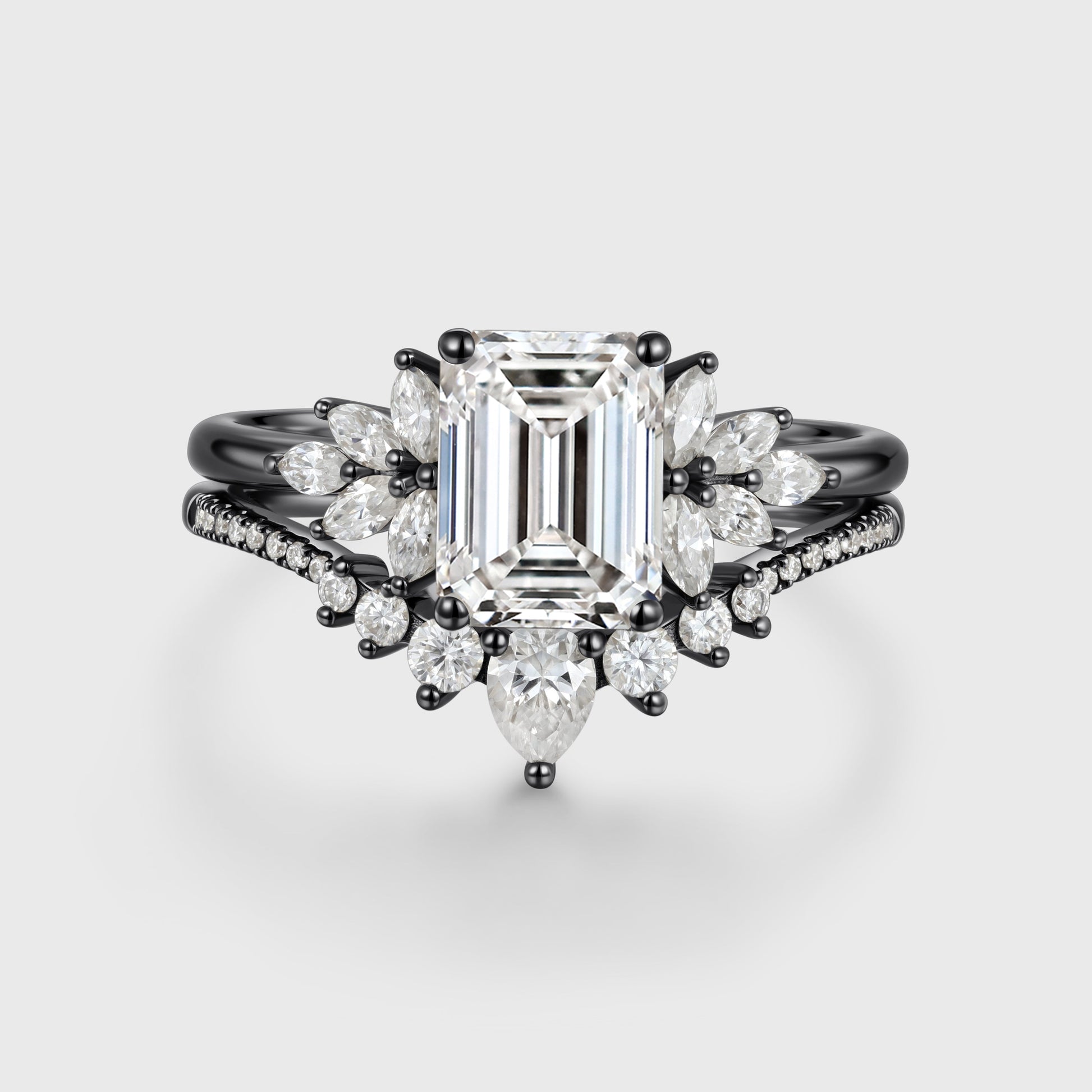 1.0CT~5.0CT Emerald cut Lab grown Diamond Cluster Engagement Ring Set