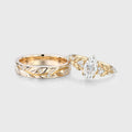Marquise cut Moissanite Couple Rings | D Color VVS1 | Rose Gold Leaf Wedding Bridal Set