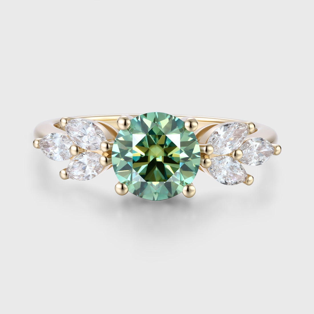 6mm Round Green Moissanite Cluster Engagement ring