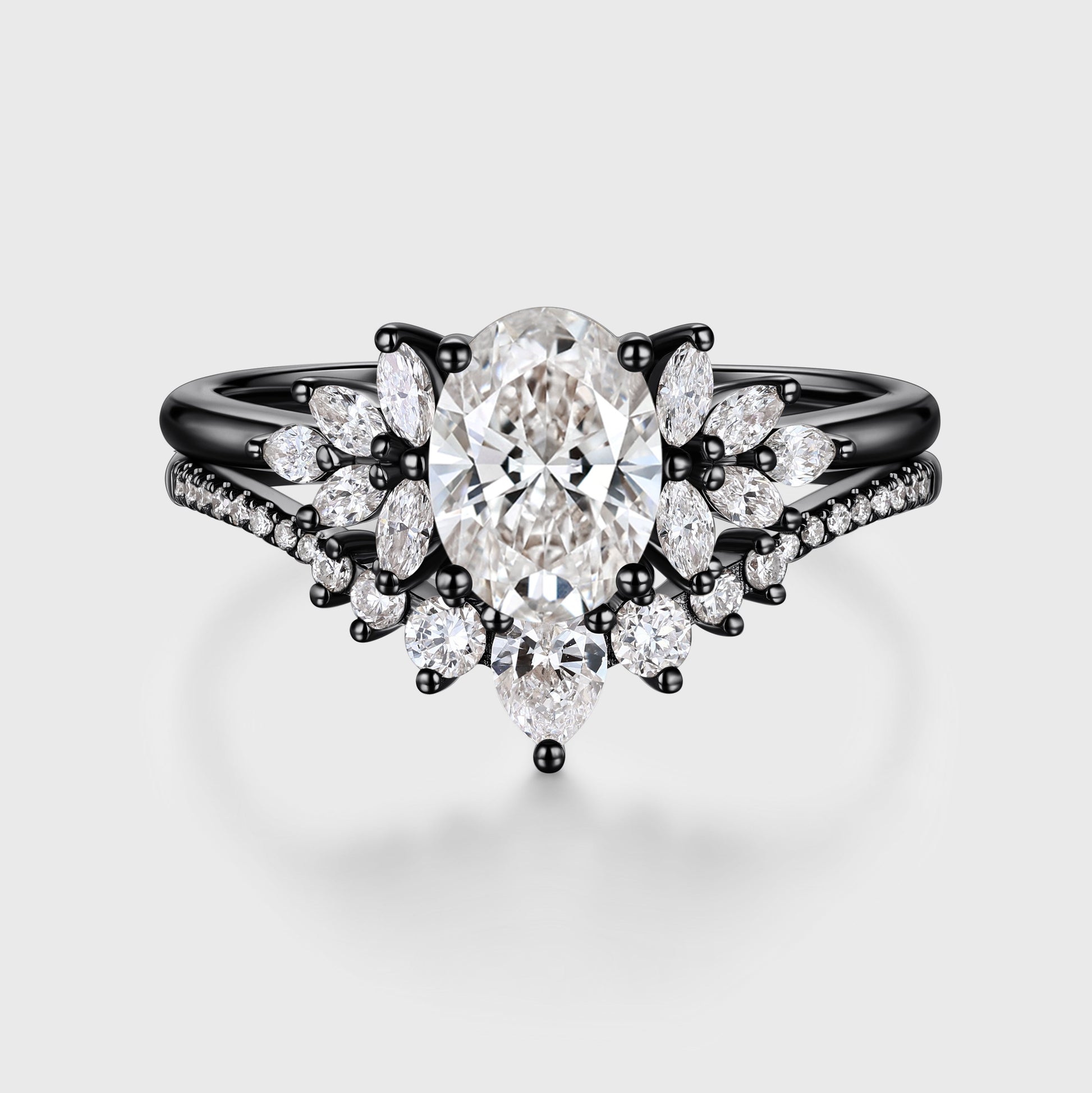 1.0CT~5.0CT Oval cut Lab grown Diamond Cluster Engagement Ring Set