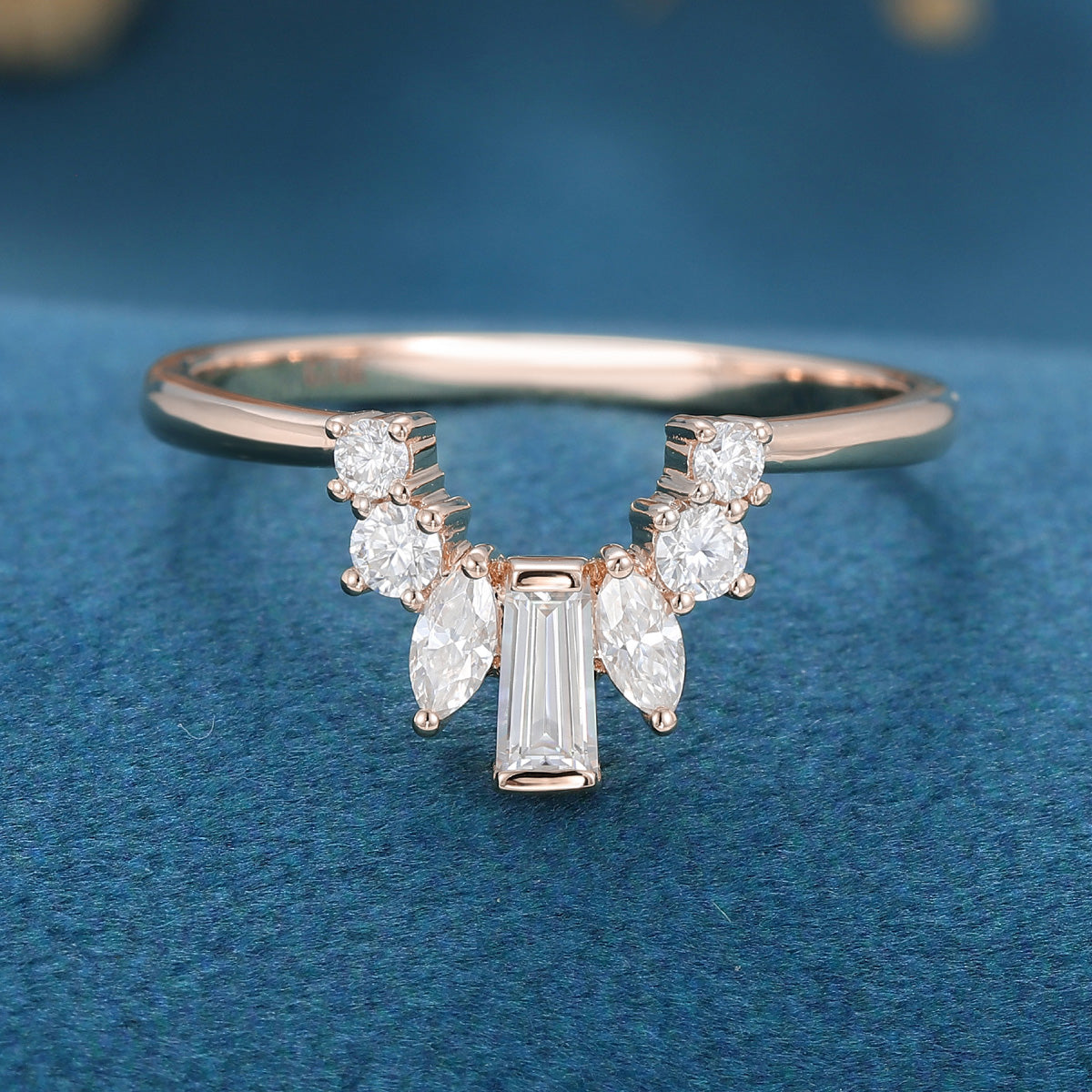 Baguette Moissanite Curved Wedding Band Ring