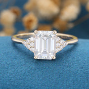 Emerald cut Moissanite  Cluster Engagement Ring