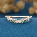 Marquise Cut Lab Emerald + Diamonds Curved Wedding Band