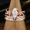 Nature Inspired Moissanite Couple Rings | D Color VVS1 | Rose Gold Leaf Wedding Bridal Set