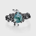 Nature Inspired Pear cut Moss Agate Leaf Gold ring set