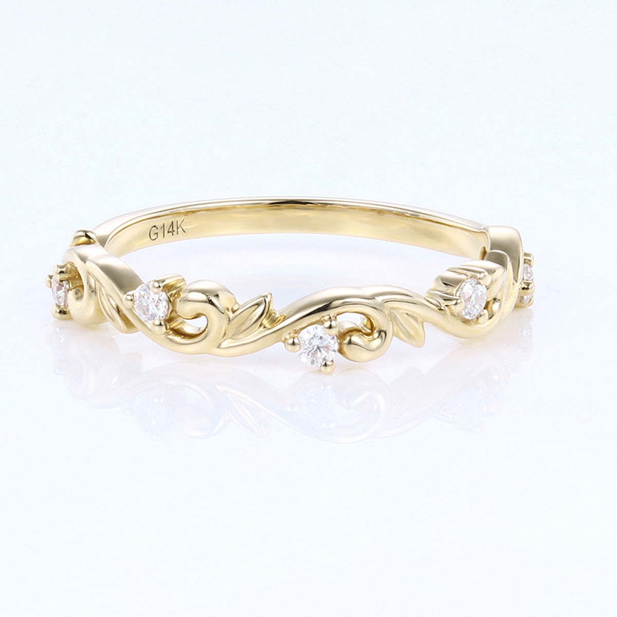 Nature Inspired moissanite | Diamonds Leaf branch stacking Gold wedding ring