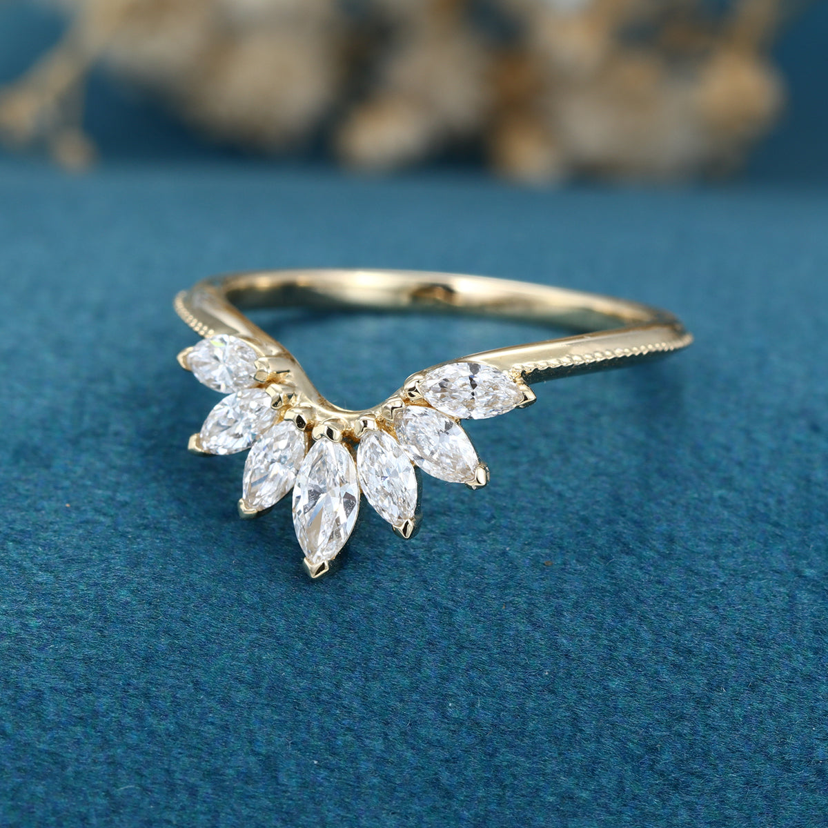 Marquise cut Moissanite Curved Wedding Band