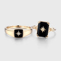 Emerald cut Black Onyx Rose Gold Couples Ring Set