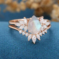 Pear cut Labradorite Cluster Engagement ring Bridal Set 