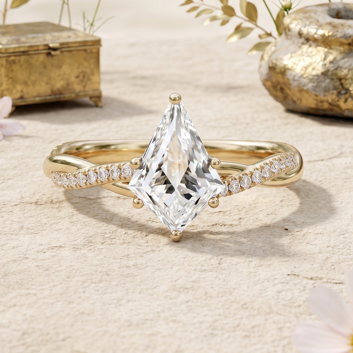 1.0CT~3.0CT Kite Cut Lab grown Diamond Luxury Pave Engagement Ring