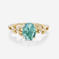 Nature Inspired Oval cut Moss Agate Leaf Gold Engagement Ring