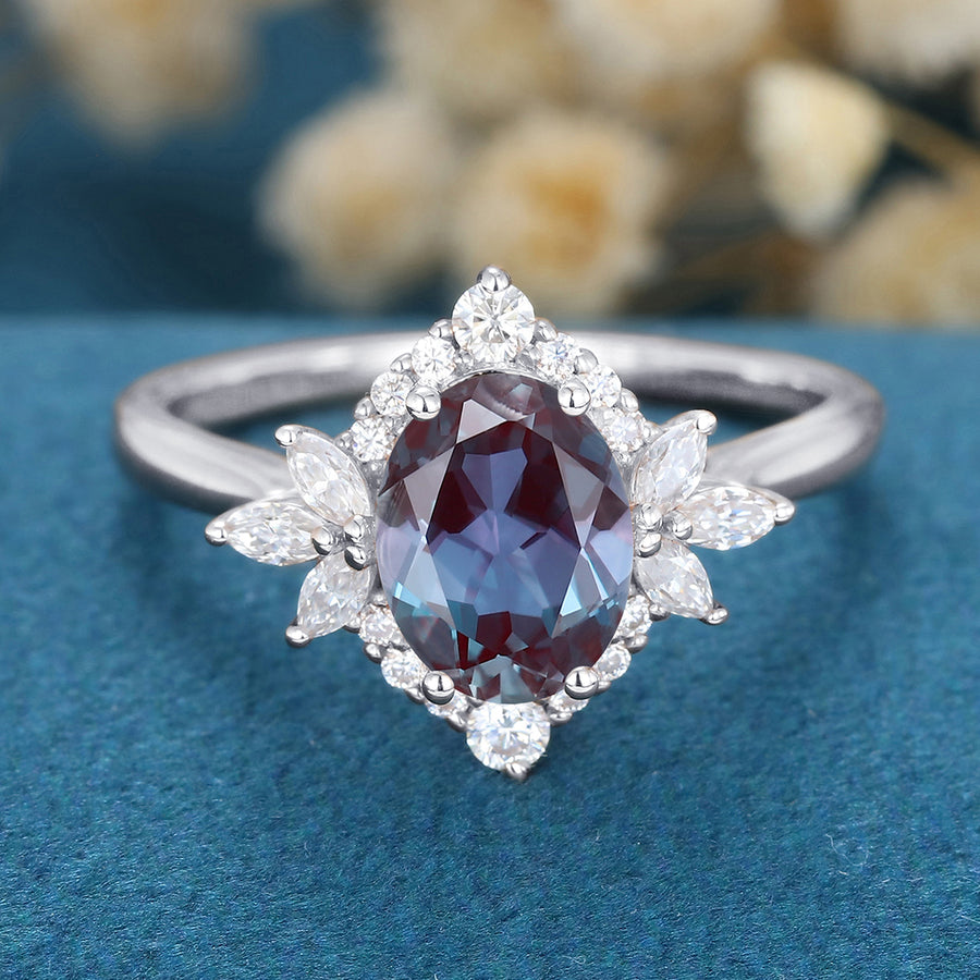 1.5Carat Oval cut Alexandrite | Diamond Engagement ring