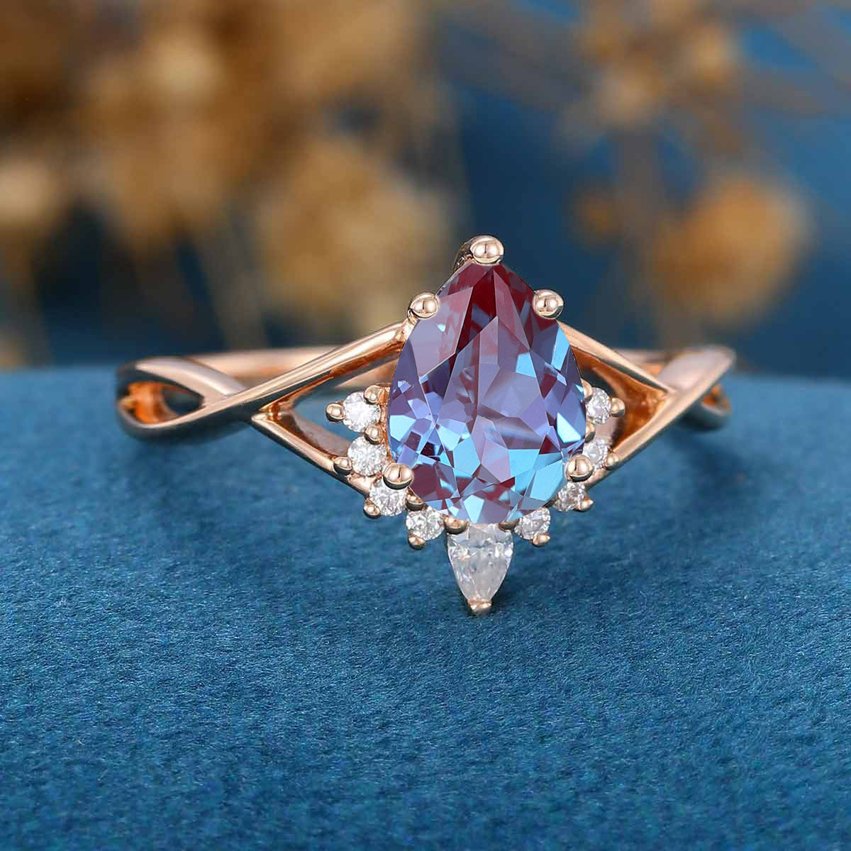 Pear cut Alexandrite | Diamond Engagement ring 