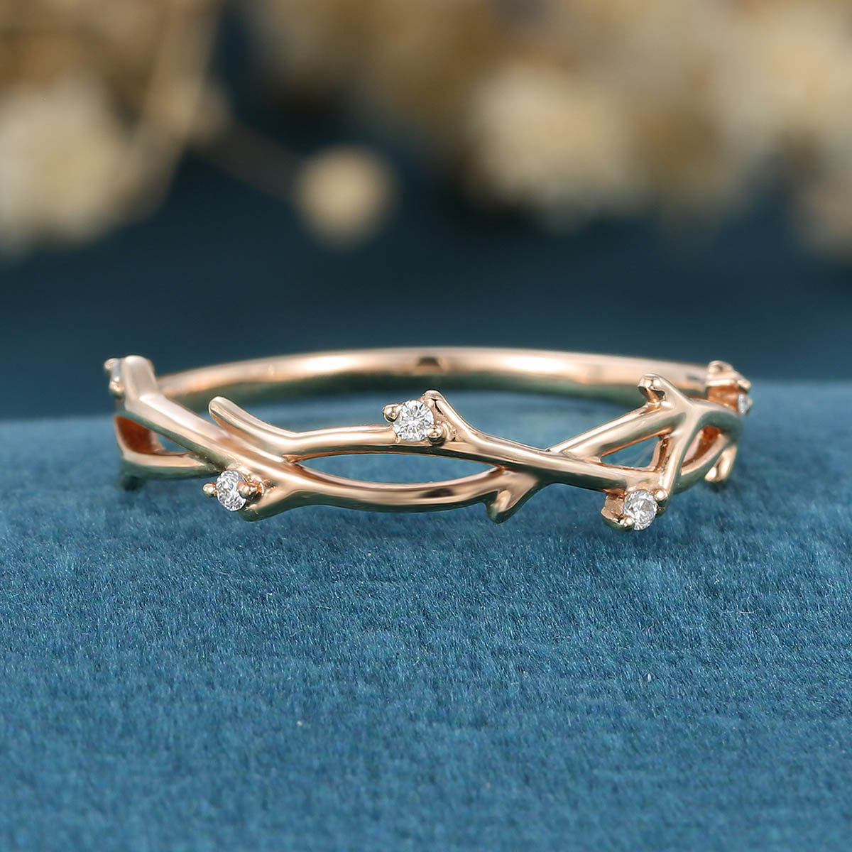 Nature Inspired Moissanite | Diamonds Leaf branch stacking Gold wedding ring