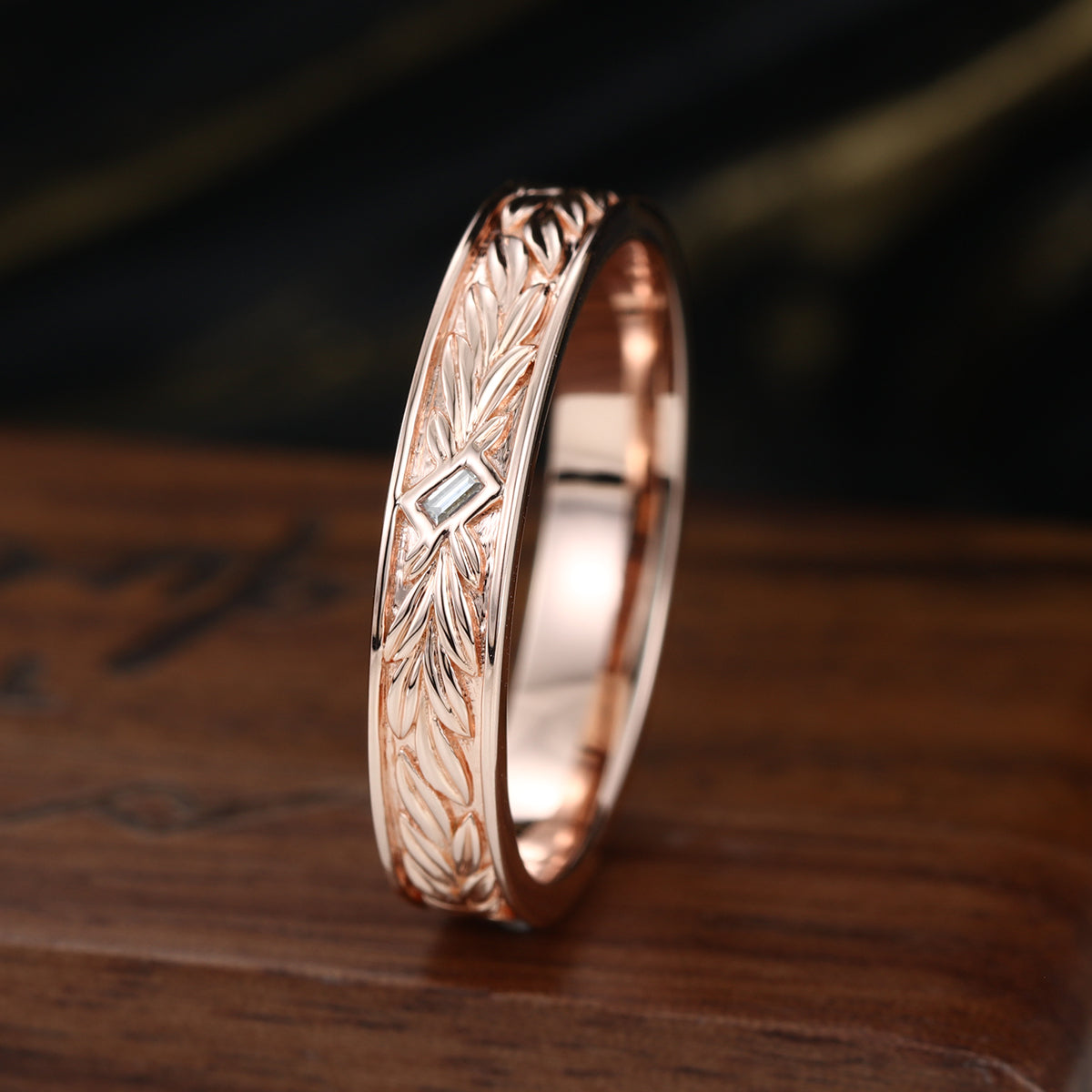 Nature Inspired Men's Diamonds Engagement Band | Solid gold Men Ring