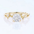 Nature Inspired Round cut Moissanite Leaf Gold Engagement Ring