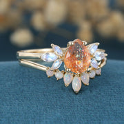 1.2 Carat Pear Sunstone + Moonstone Cluster  | Opal wedding Bridal Set