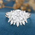 8.5mm Round cut Moissanite Cluster Engagement ring Bridal Set