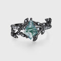 Kite Cut Natural Green Moss Agate Cluster Engagement Ring