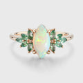 Marquise cut Opal Cluster Moss Agate Engagement Ring