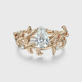 Nature Inspired Pear cut Moissanite Leaf Gold ring set