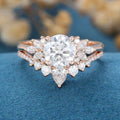 2PCS Round Moissanite Cluster Engagement Bridal Set